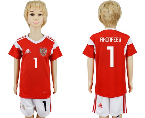 Russia #1 Akinfeev Home Kid Soccer Country Jersey